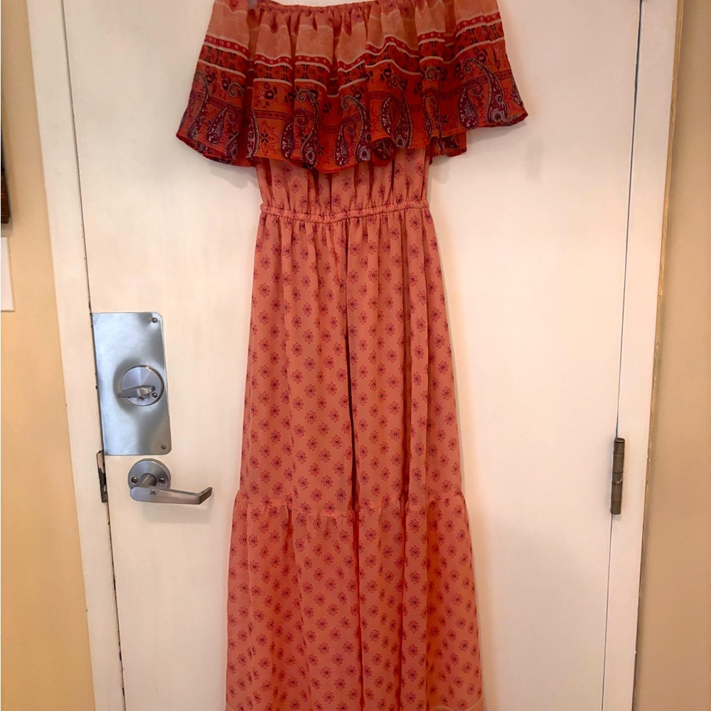 Elegant Paisley Off-Shoulder Dress, Size Small